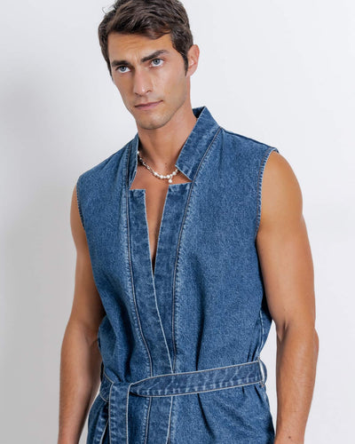 Denim Star Neck Cardigan